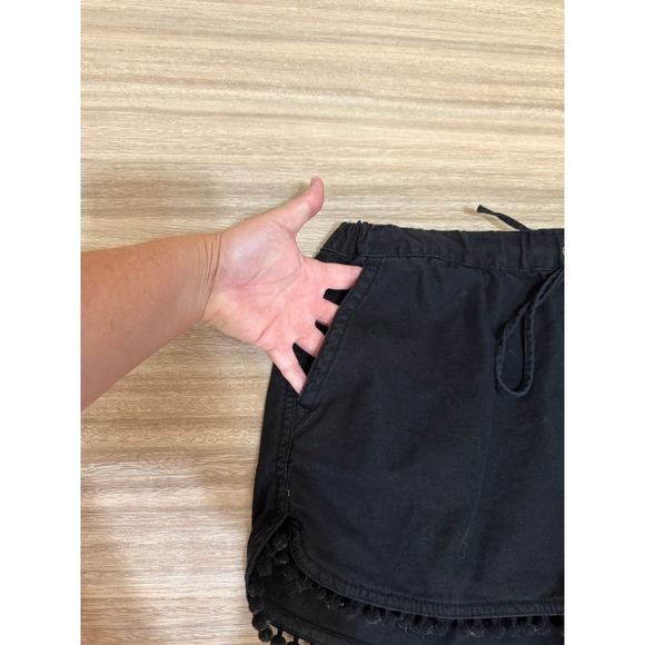 J. Crew Shorts Women Med Black Linen Blend Pom Pom Trim Coastal Preppy Summer - Picture 7 of 8
